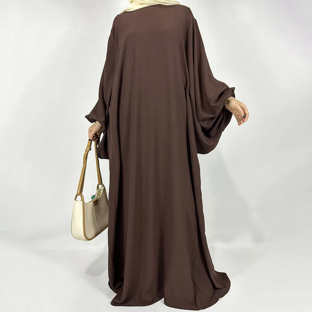 New Balloon Sleeve Abaya Jazz Crepe Wide Bottom Loose EID Ramadan Dubai Muslim Woman Wholesale Islamic Clothing Modest Dress