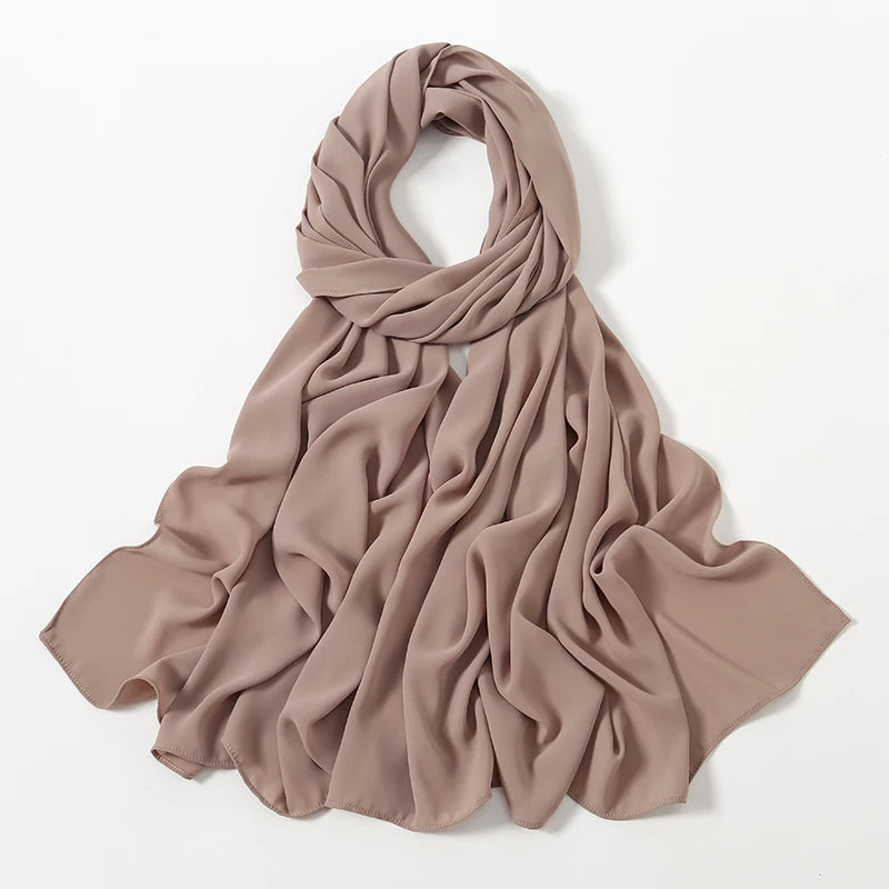 Women Heavy Chiffon Hijab Scarf Premium Chiffon Muslim Hijabs Plain Good Stitching Maxi Wrap Solid Color Musulman Femme Shawls