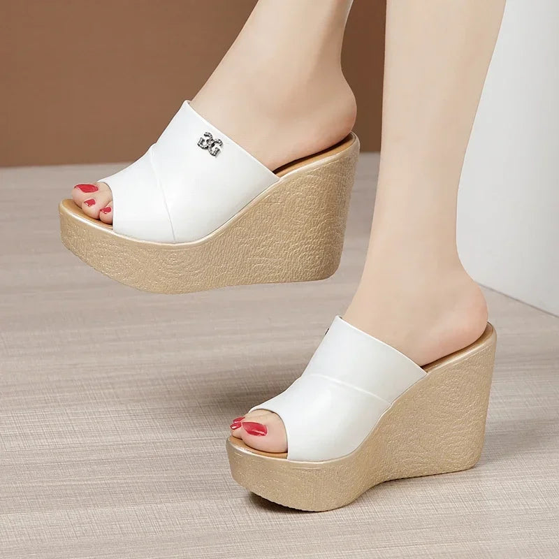 2024 Designer Summer Ladies Slippers New Fashion Thick Sole Wedge Women's Sandals High Heel Sandal Open Toe Fish Mouth Shoes