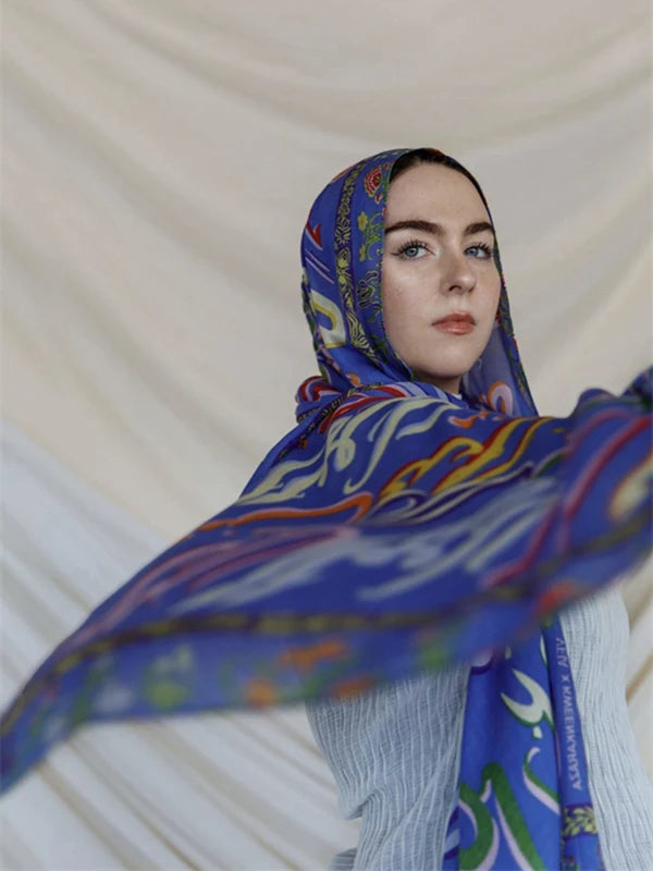 1Pcs Watercolor Print Lady Hijab Women Bohemian Soft Islam Ramadan Muslim Hijabs Foulard Femme Shawl Wrap Scarf Headscarf