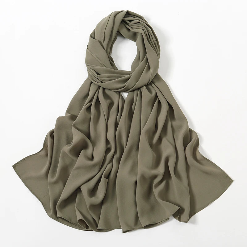 Women Heavy Chiffon Hijab Scarf Premium Chiffon Muslim Hijabs Plain Good Stitching Maxi Wrap Solid Color Musulman Femme Shawls
