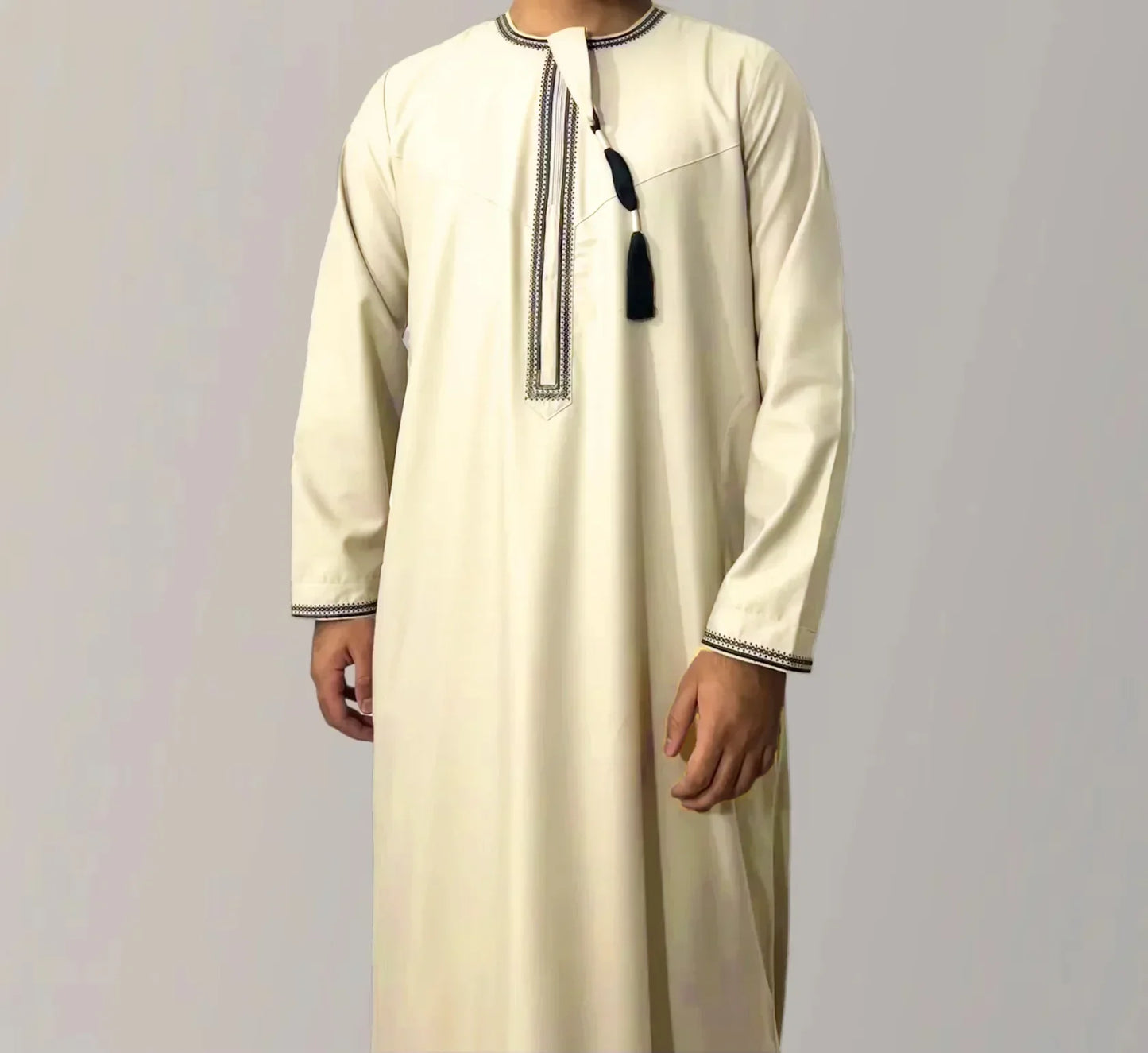 New 2025 Men's Muslim Abayas Dress Long-sleeved Pullover Kaftan Robe Men Jubba Thobe Pakistan Saudi Arab Caftan Islamic Clothing