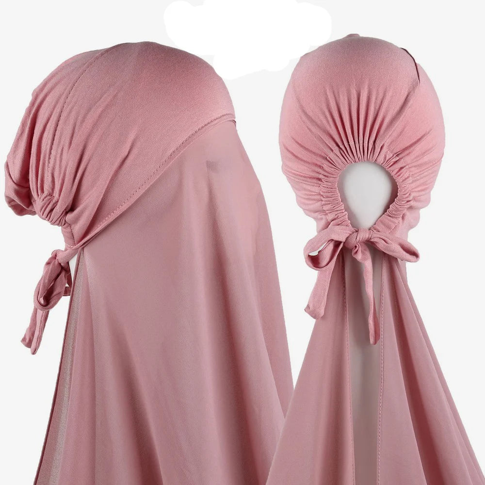 Muslim Instant Hijab Women Bonnet with Chiffon Shawl Head Scarf Cap Inner Headband Stretch Hijab Cover Headwrap Turbante