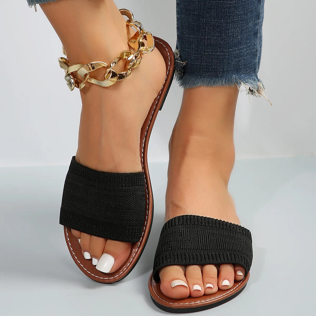 Women's Sandals 2025 Summer Luxury Fashion Flat Sandals Brown Designer Open Toe Non-Slip Outdoor Beach Slippers Slides Women