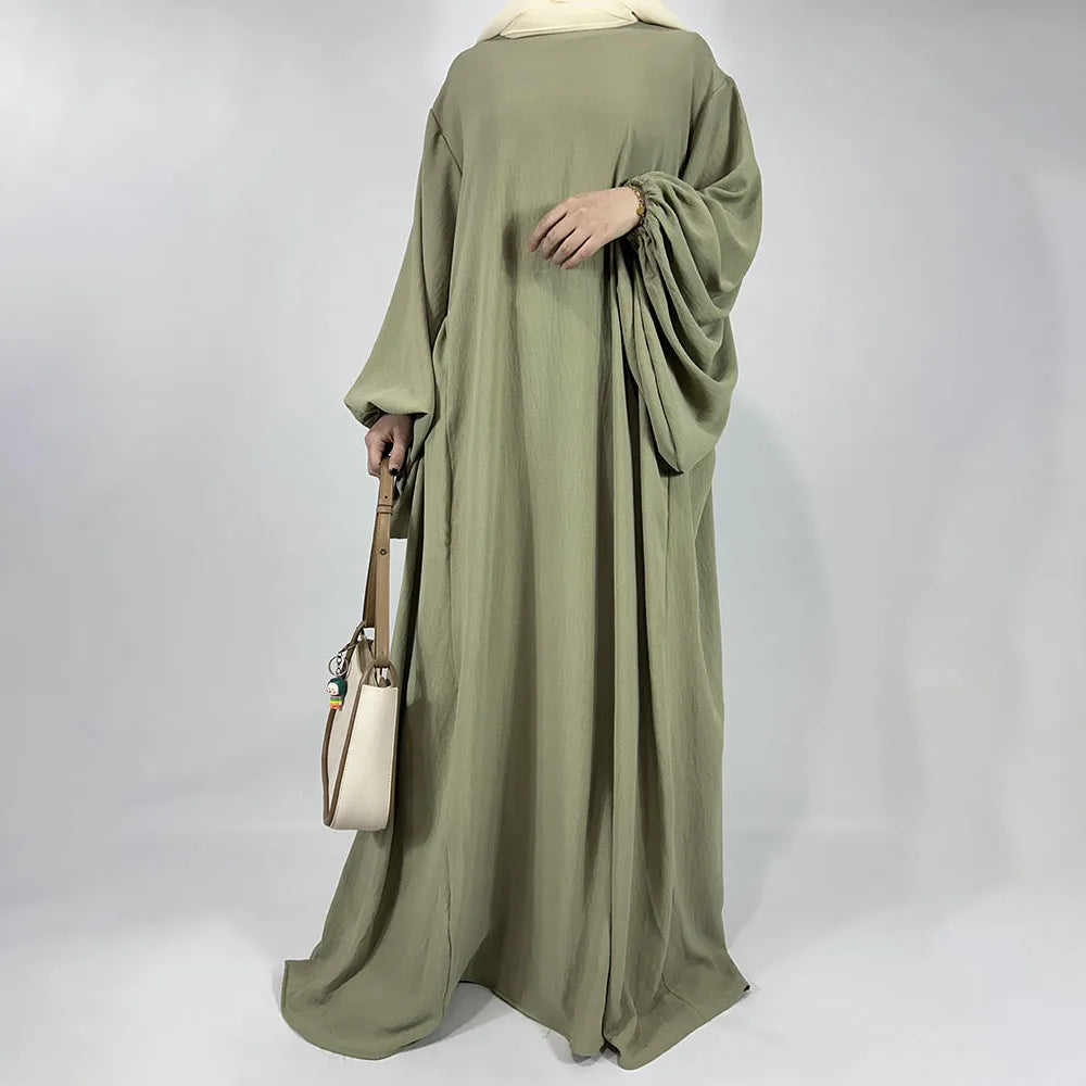 New Balloon Sleeve Abaya Jazz Crepe Wide Bottom Loose EID Ramadan Dubai Muslim Woman Wholesale Islamic Clothing Modest Dress