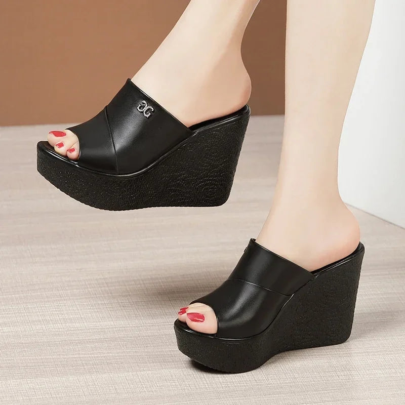 2024 Designer Summer Ladies Slippers New Fashion Thick Sole Wedge Women's Sandals High Heel Sandal Open Toe Fish Mouth Shoes