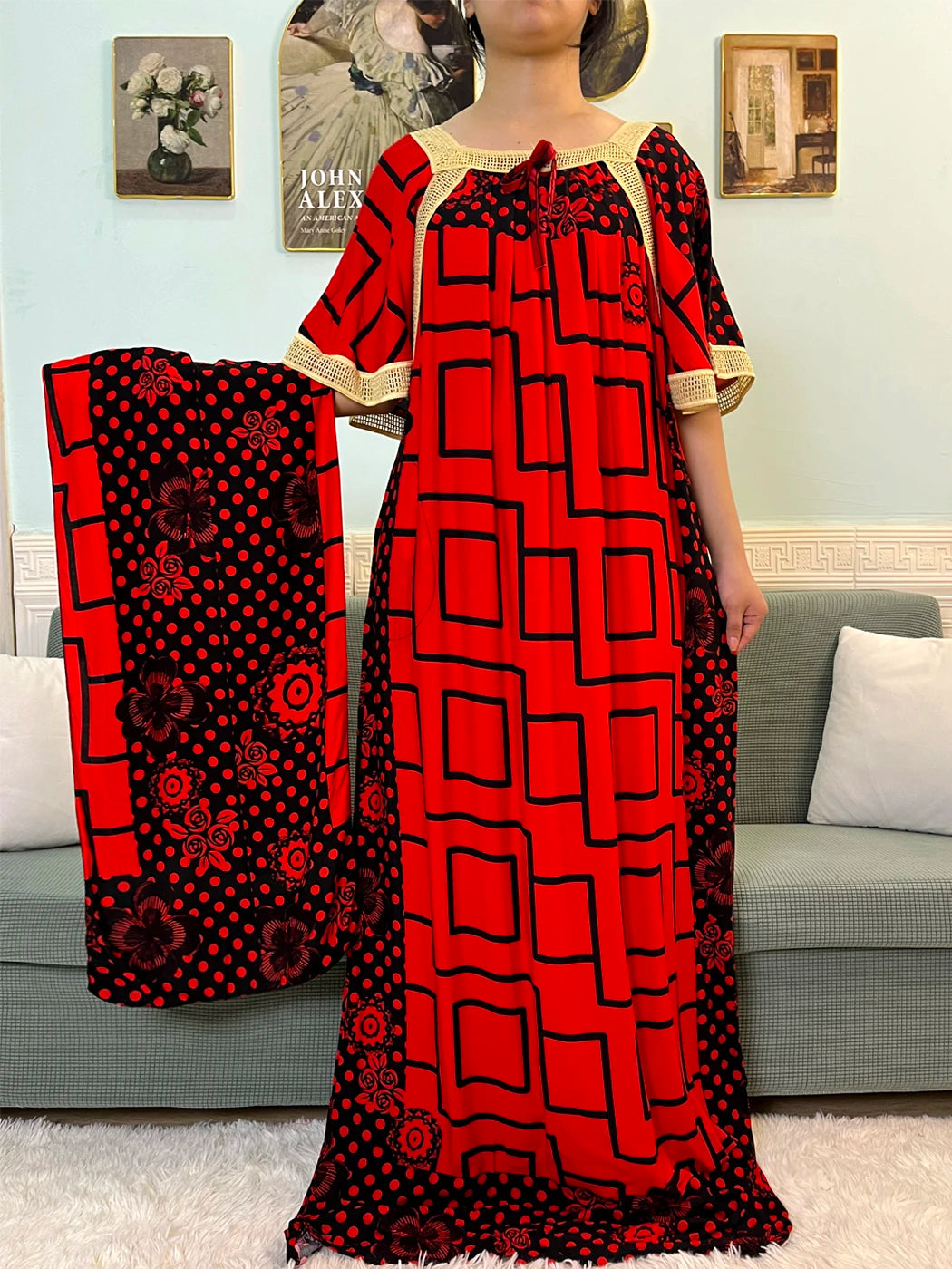 Muslim Abayas For Women 2024 Dubai Boat Neck Cotton Pocket Printed Embroider New Caftan Marocain Femme Loose Robe With Headscarf