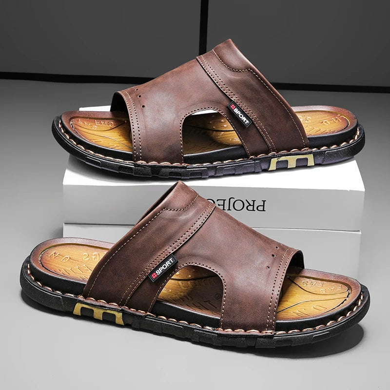 CYYTL Mens Slippers Summer Casual Shoes Beach Sandals Outdoor Slides Walking Comfort Leather Luxury Designer Fashion Lightweight