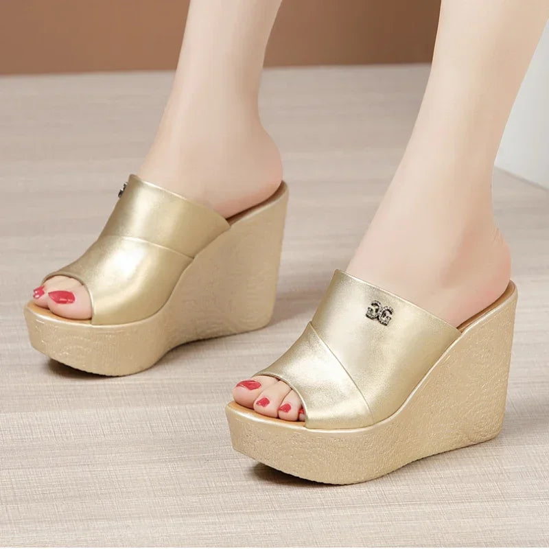 2024 Designer Summer Ladies Slippers New Fashion Thick Sole Wedge Women's Sandals High Heel Sandal Open Toe Fish Mouth Shoes
