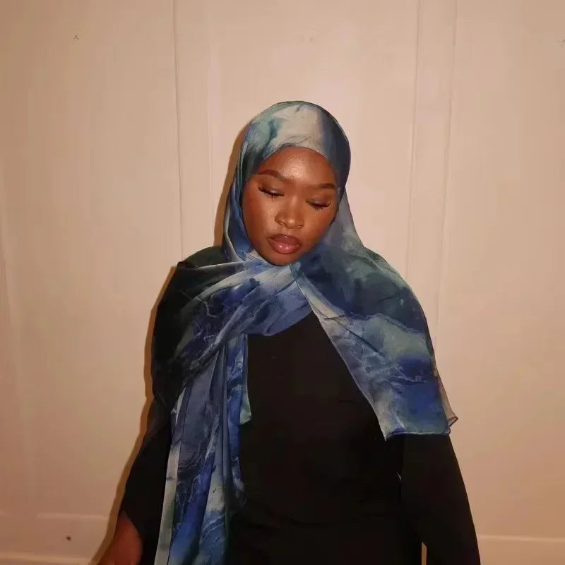 180*85cm Premium Ombre Marble Water Print Shawl Hijab Scarves Muslim Ethnic Woman Chiffon Silk Bandanas Printed Hijabs