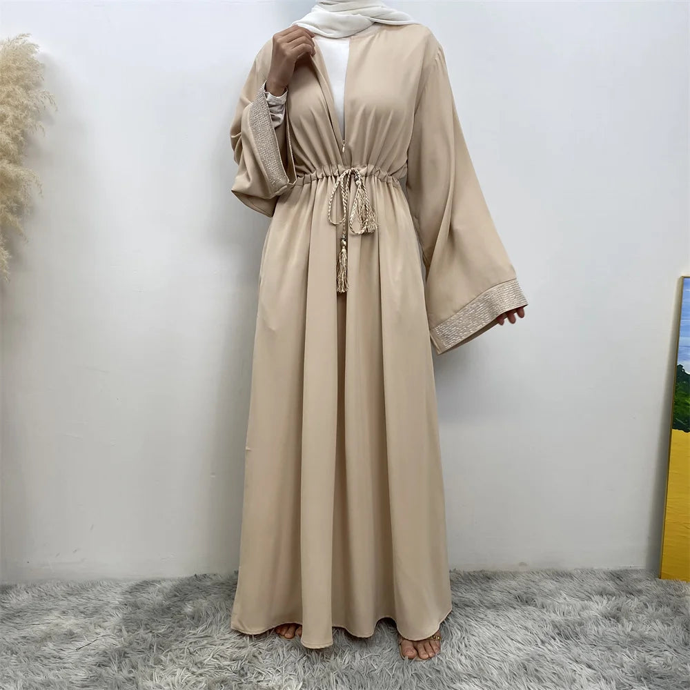 Muslim Women Fashion Long Dress Turkey Dubai women's pressed diamond patchwork lace dress Casual elegant robe with pockets