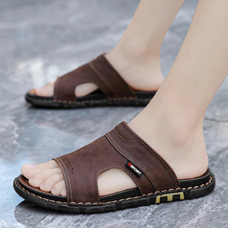 CYYTL Mens Slippers Summer Casual Shoes Beach Sandals Outdoor Slides Walking Comfort Leather Luxury Designer Fashion Lightweight