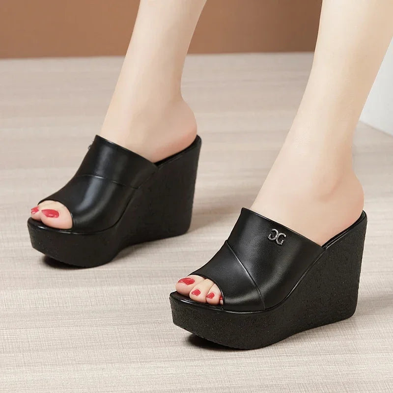 2024 Designer Summer Ladies Slippers New Fashion Thick Sole Wedge Women's Sandals High Heel Sandal Open Toe Fish Mouth Shoes
