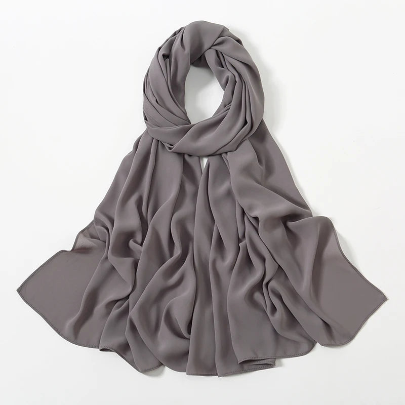 Women Heavy Chiffon Hijab Scarf Premium Chiffon Muslim Hijabs Plain Good Stitching Maxi Wrap Solid Color Musulman Femme Shawls