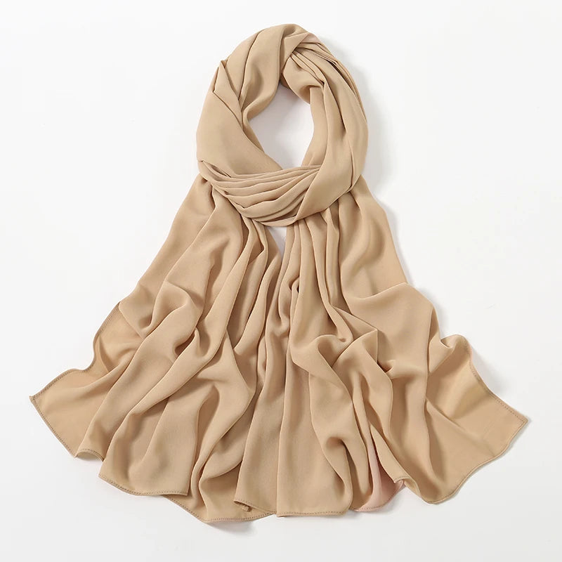 Women Heavy Chiffon Hijab Scarf Premium Chiffon Muslim Hijabs Plain Good Stitching Maxi Wrap Solid Color Musulman Femme Shawls