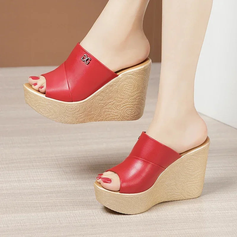 2024 Designer Summer Ladies Slippers New Fashion Thick Sole Wedge Women's Sandals High Heel Sandal Open Toe Fish Mouth Shoes
