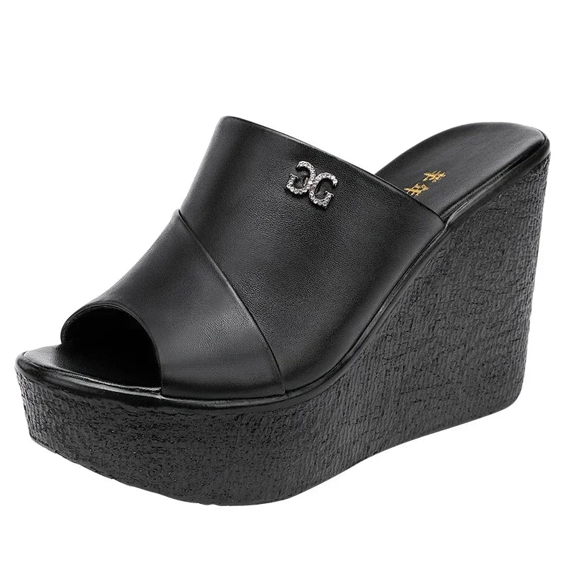 2024 Designer Summer Ladies Slippers New Fashion Thick Sole Wedge Women's Sandals High Heel Sandal Open Toe Fish Mouth Shoes