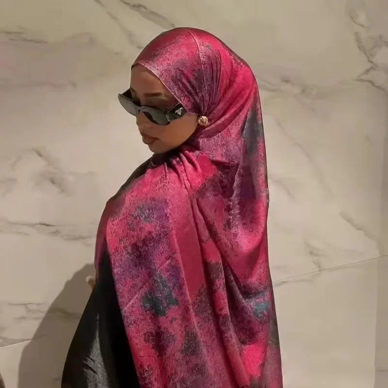 180*85cm Premium Ombre Marble Water Print Shawl Hijab Scarves Muslim Ethnic Woman Chiffon Silk Bandanas Printed Hijabs