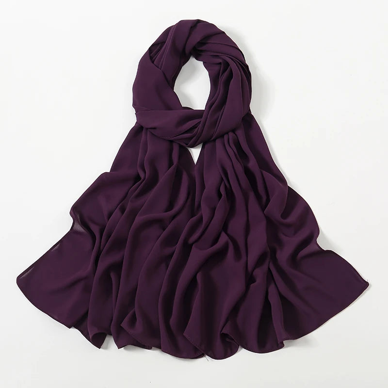 Women Heavy Chiffon Hijab Scarf Premium Chiffon Muslim Hijabs Plain Good Stitching Maxi Wrap Solid Color Musulman Femme Shawls