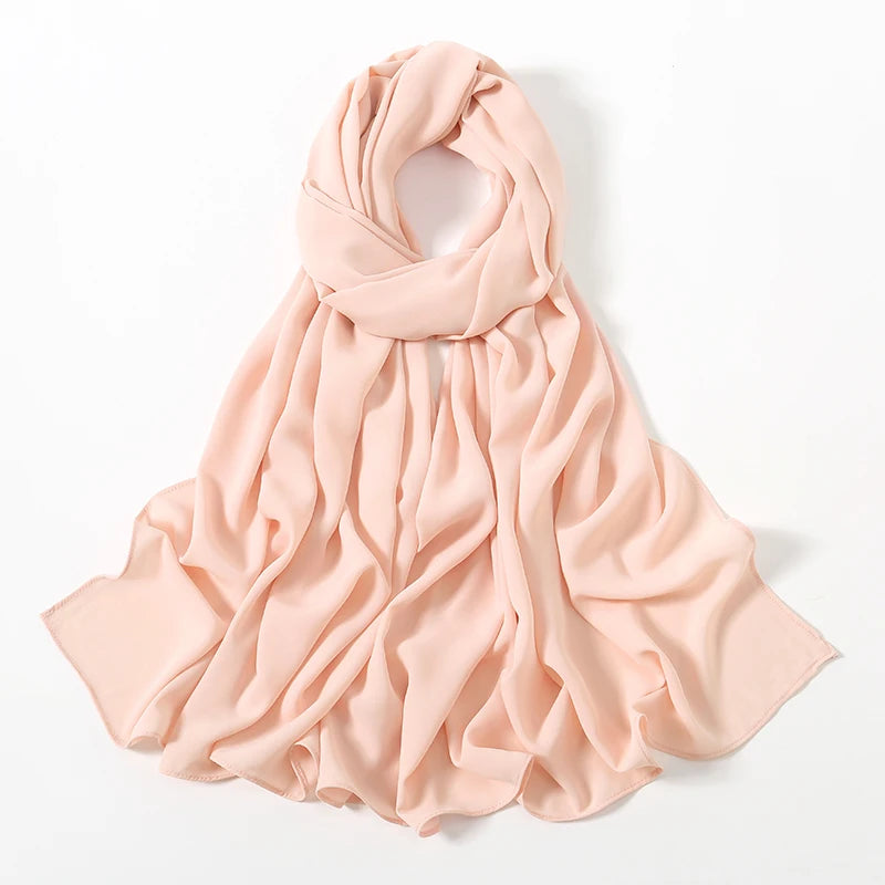 Women Heavy Chiffon Hijab Scarf Premium Chiffon Muslim Hijabs Plain Good Stitching Maxi Wrap Solid Color Musulman Femme Shawls