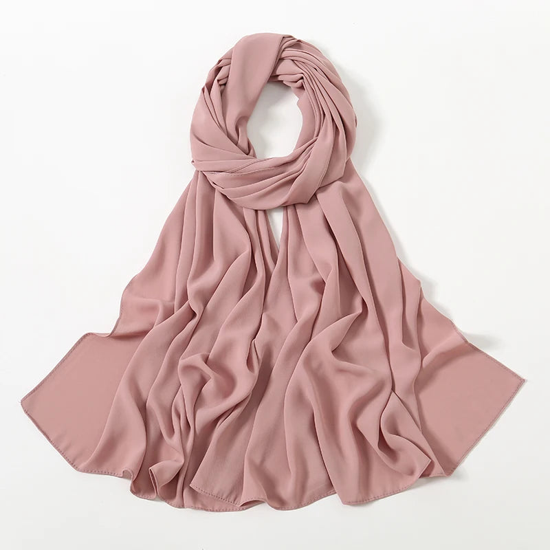 Women Heavy Chiffon Hijab Scarf Premium Chiffon Muslim Hijabs Plain Good Stitching Maxi Wrap Solid Color Musulman Femme Shawls