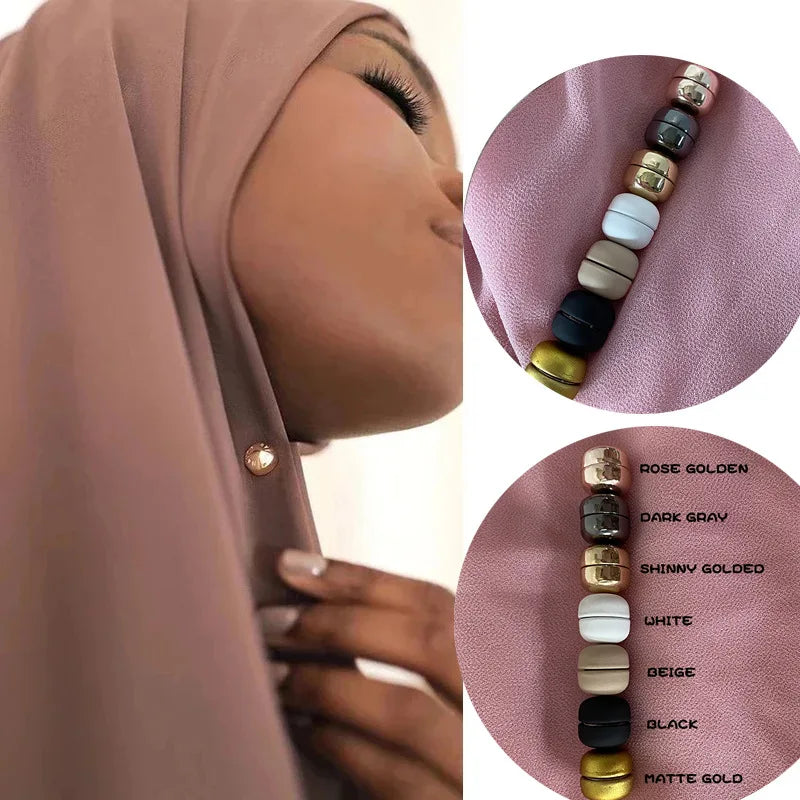 WLP Fashion Matte Silk Scarf Magnetic Brooch Hijab Round Clips for Women Shawl Muslim Strong Magnetic Button Turban Accessories