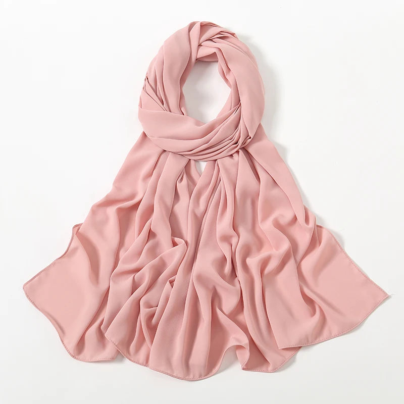 Women Heavy Chiffon Hijab Scarf Premium Chiffon Muslim Hijabs Plain Good Stitching Maxi Wrap Solid Color Musulman Femme Shawls