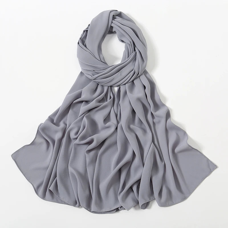 Women Heavy Chiffon Hijab Scarf Premium Chiffon Muslim Hijabs Plain Good Stitching Maxi Wrap Solid Color Musulman Femme Shawls