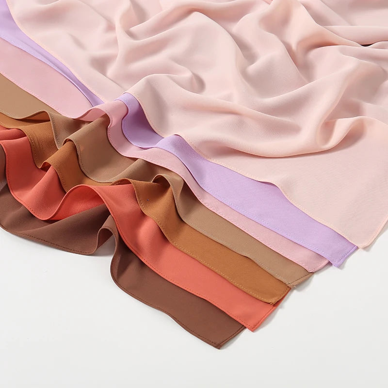 Women Heavy Chiffon Hijab Scarf Premium Chiffon Muslim Hijabs Plain Good Stitching Maxi Wrap Solid Color Musulman Femme Shawls