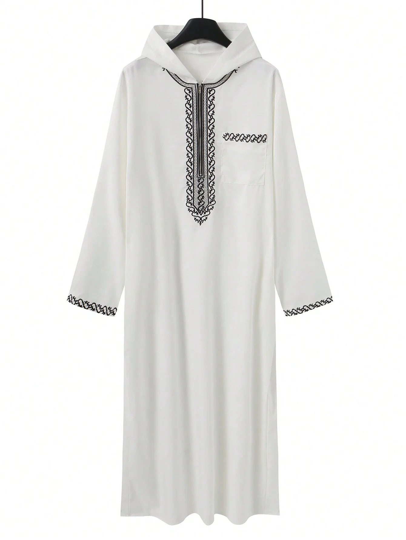 Moroccan Hooded Long Robe Abaya with Luxury Embroidery And Side Pockets for Muslim Men Middle East Style Clothing