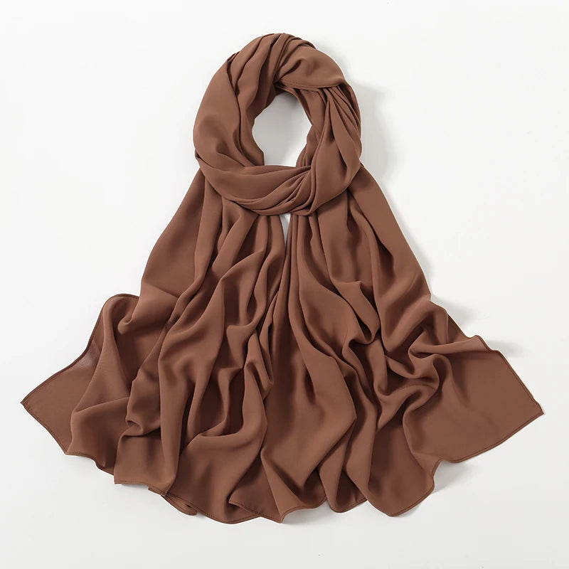 Women Heavy Chiffon Hijab Scarf Premium Chiffon Muslim Hijabs Plain Good Stitching Maxi Wrap Solid Color Musulman Femme Shawls
