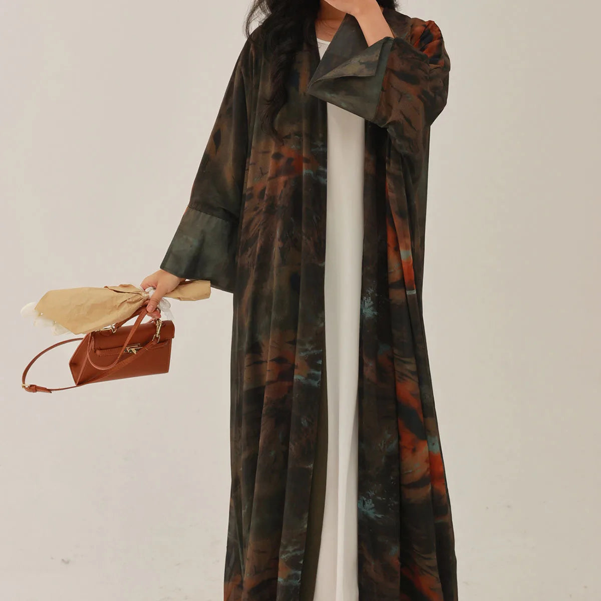Middle-East Open Front Abaya Muslim Full Sleeve Tie-dye Loose Arabian Abayas Turkey Kaftans Women Jilbabs Islamic Maxi Dresses