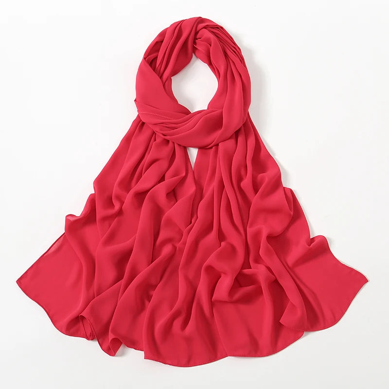 Women Heavy Chiffon Hijab Scarf Premium Chiffon Muslim Hijabs Plain Good Stitching Maxi Wrap Solid Color Musulman Femme Shawls
