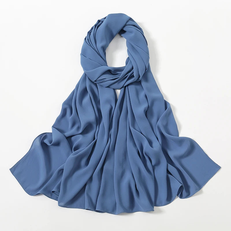 Women Heavy Chiffon Hijab Scarf Premium Chiffon Muslim Hijabs Plain Good Stitching Maxi Wrap Solid Color Musulman Femme Shawls
