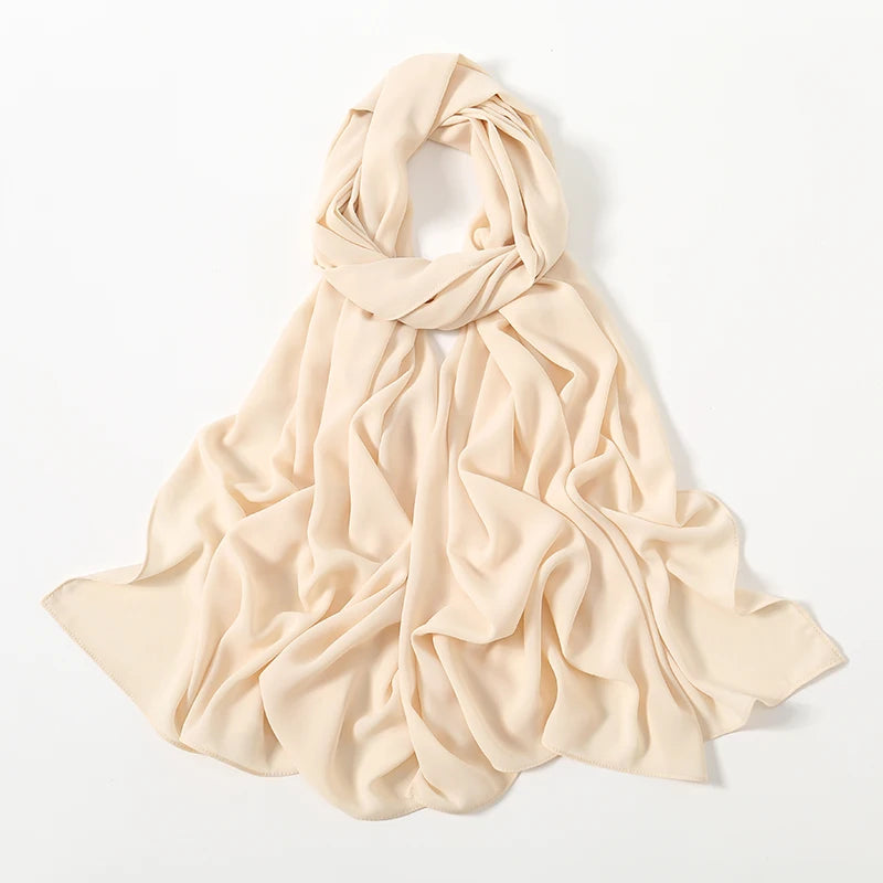 Women Heavy Chiffon Hijab Scarf Premium Chiffon Muslim Hijabs Plain Good Stitching Maxi Wrap Solid Color Musulman Femme Shawls