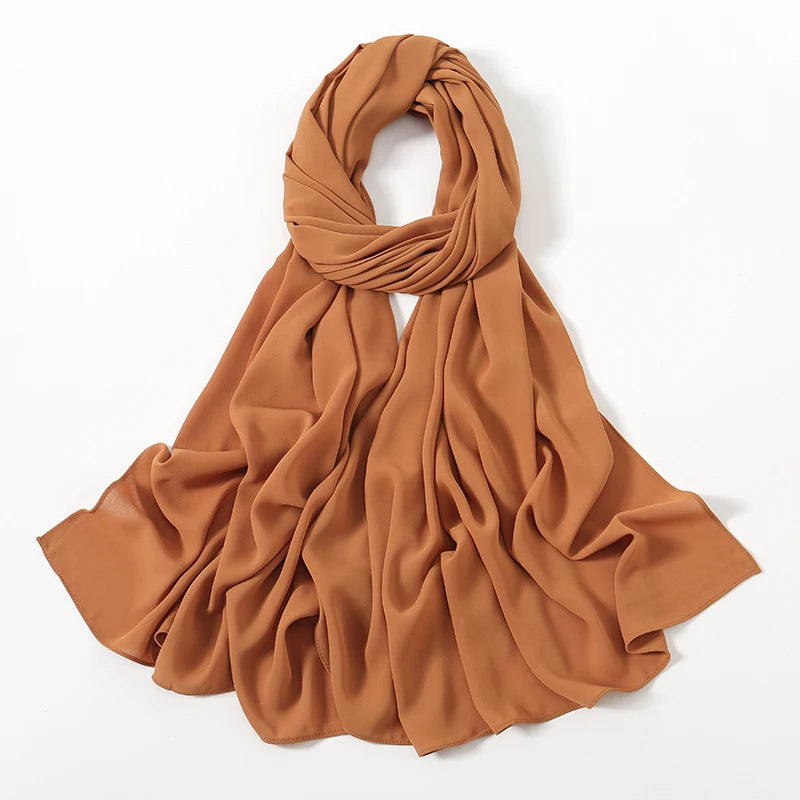 Women Heavy Chiffon Hijab Scarf Premium Chiffon Muslim Hijabs Plain Good Stitching Maxi Wrap Solid Color Musulman Femme Shawls