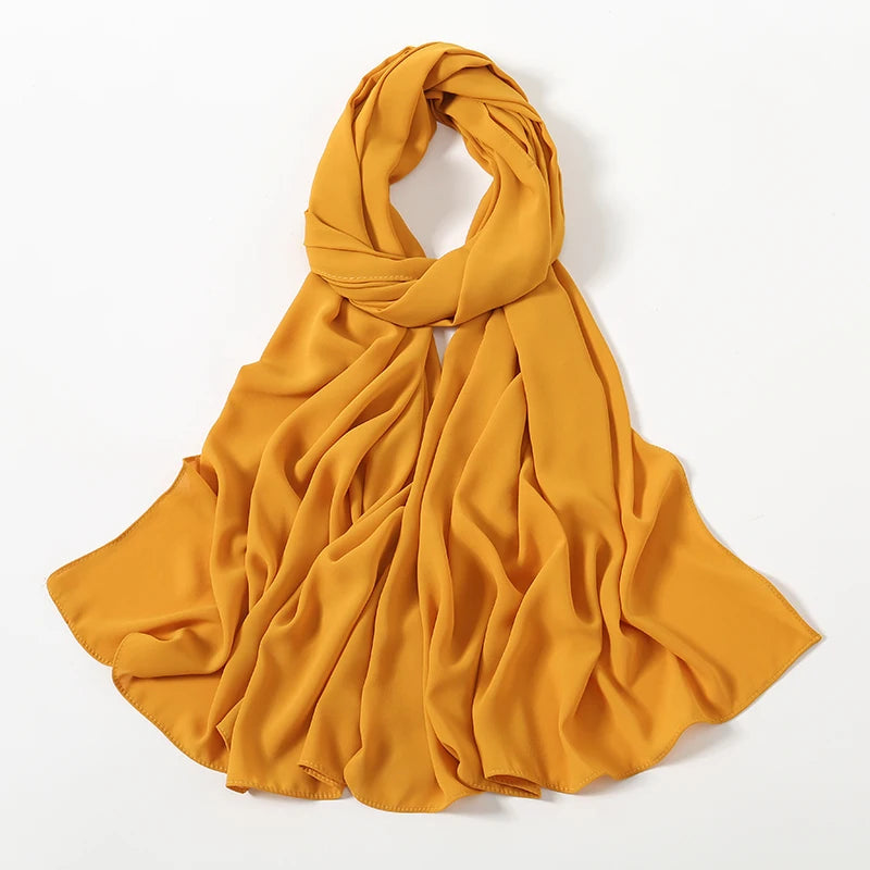 Women Heavy Chiffon Hijab Scarf Premium Chiffon Muslim Hijabs Plain Good Stitching Maxi Wrap Solid Color Musulman Femme Shawls