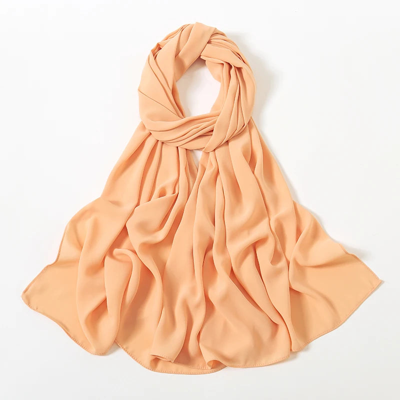 Women Heavy Chiffon Hijab Scarf Premium Chiffon Muslim Hijabs Plain Good Stitching Maxi Wrap Solid Color Musulman Femme Shawls