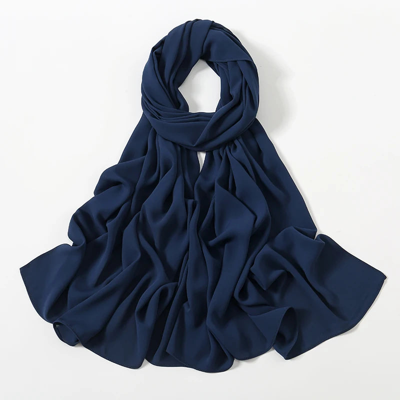 Women Heavy Chiffon Hijab Scarf Premium Chiffon Muslim Hijabs Plain Good Stitching Maxi Wrap Solid Color Musulman Femme Shawls