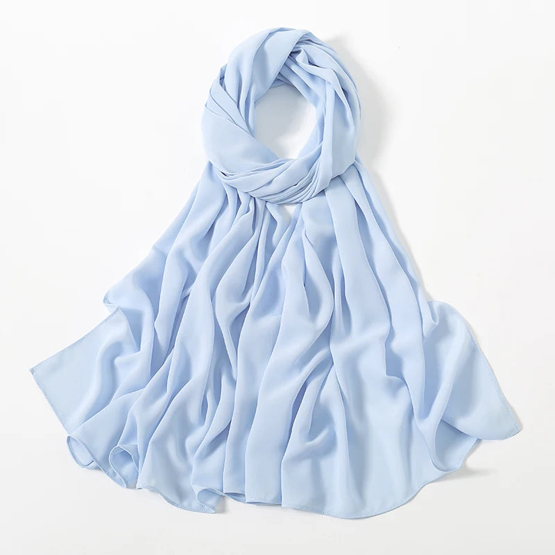 Women Heavy Chiffon Hijab Scarf Premium Chiffon Muslim Hijabs Plain Good Stitching Maxi Wrap Solid Color Musulman Femme Shawls