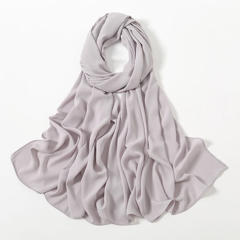 Women Heavy Chiffon Hijab Scarf Premium Chiffon Muslim Hijabs Plain Good Stitching Maxi Wrap Solid Color Musulman Femme Shawls