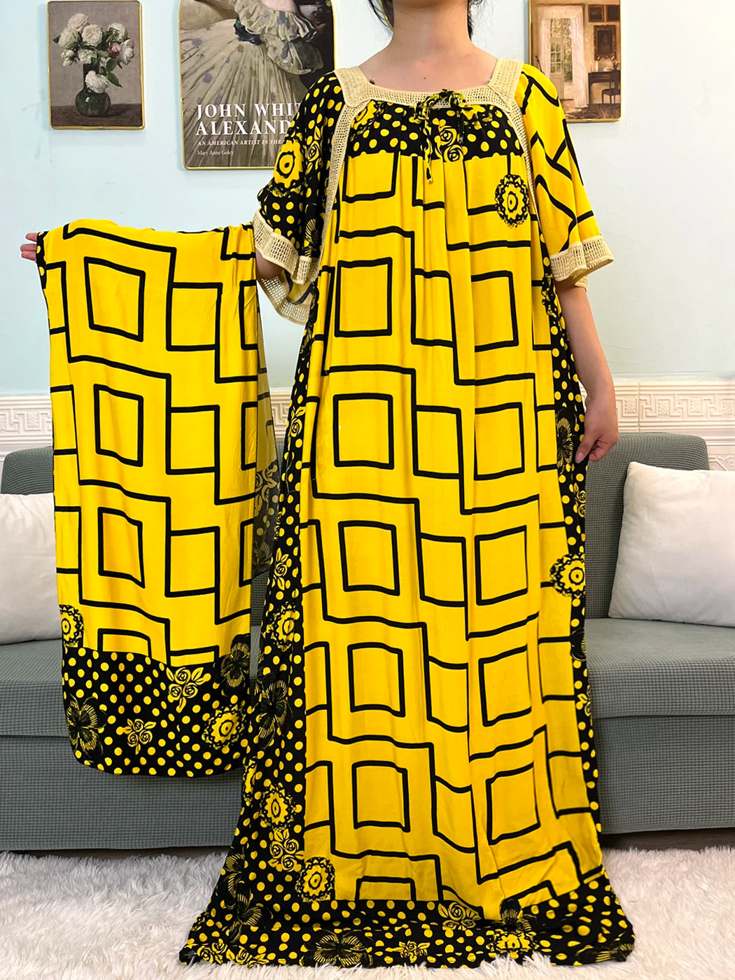 Muslim Abayas For Women 2024 Dubai Boat Neck Cotton Pocket Printed Embroider New Caftan Marocain Femme Loose Robe With Headscarf