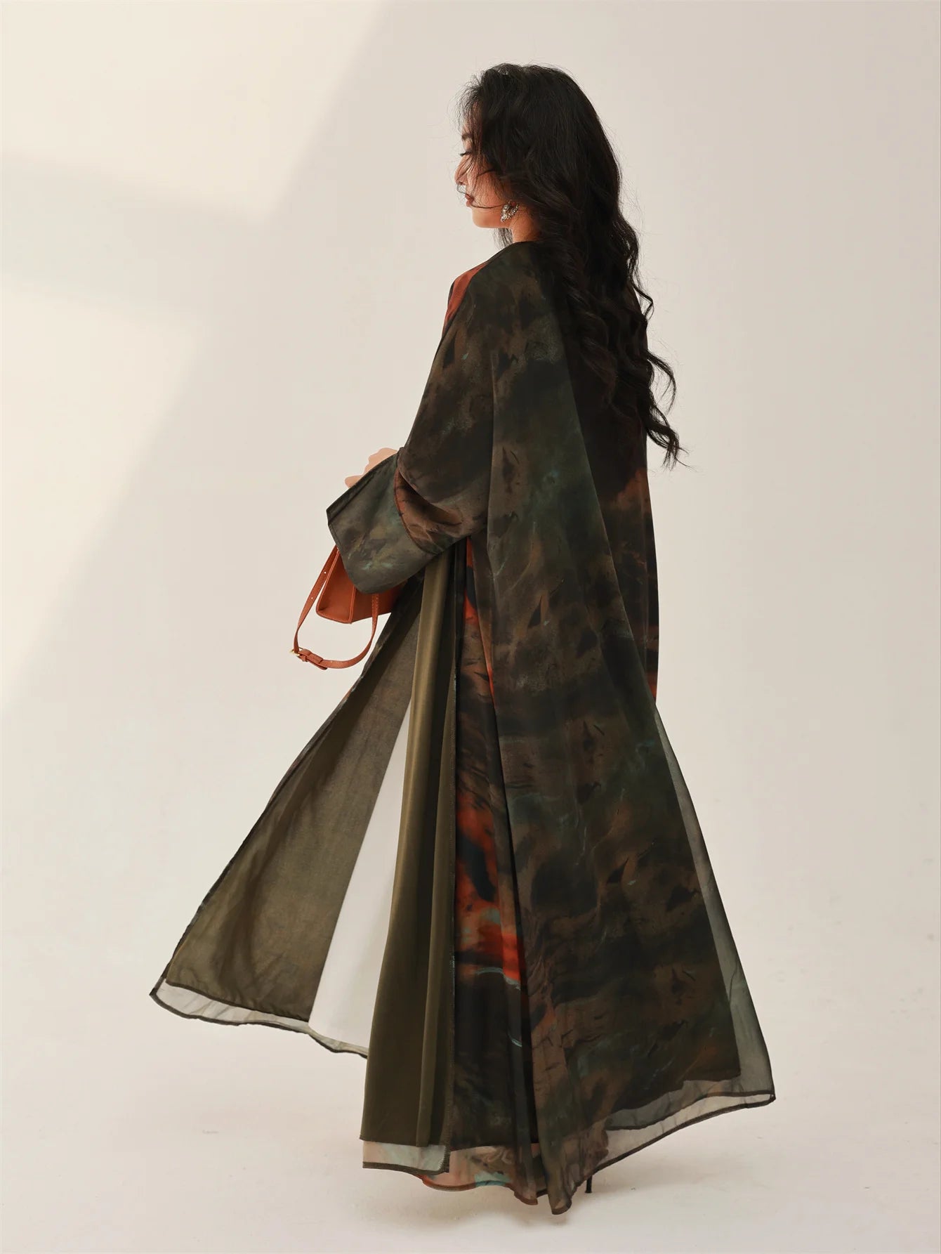 Middle-East Open Front Abaya Muslim Full Sleeve Tie-dye Loose Arabian Abayas Turkey Kaftans Women Jilbabs Islamic Maxi Dresses