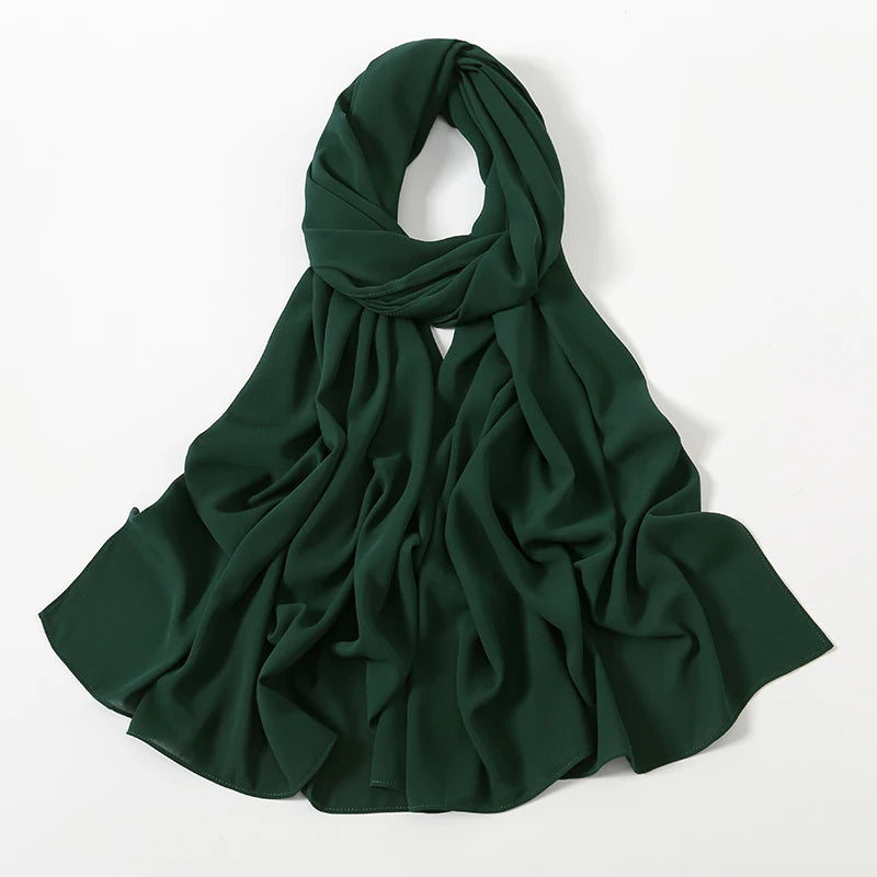 Women Heavy Chiffon Hijab Scarf Premium Chiffon Muslim Hijabs Plain Good Stitching Maxi Wrap Solid Color Musulman Femme Shawls