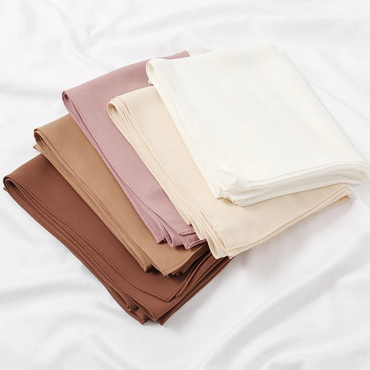 Women Heavy Chiffon Hijab Scarf Premium Chiffon Muslim Hijabs Plain Good Stitching Maxi Wrap Solid Color Musulman Femme Shawls