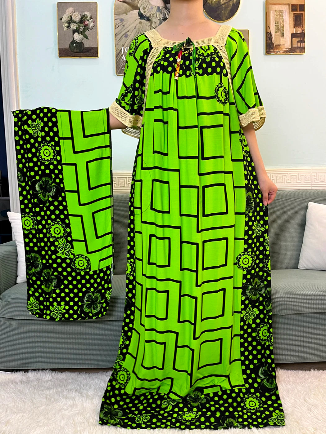 Muslim Abayas For Women 2024 Dubai Boat Neck Cotton Pocket Printed Embroider New Caftan Marocain Femme Loose Robe With Headscarf