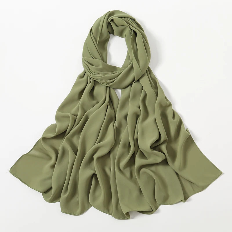 Women Heavy Chiffon Hijab Scarf Premium Chiffon Muslim Hijabs Plain Good Stitching Maxi Wrap Solid Color Musulman Femme Shawls