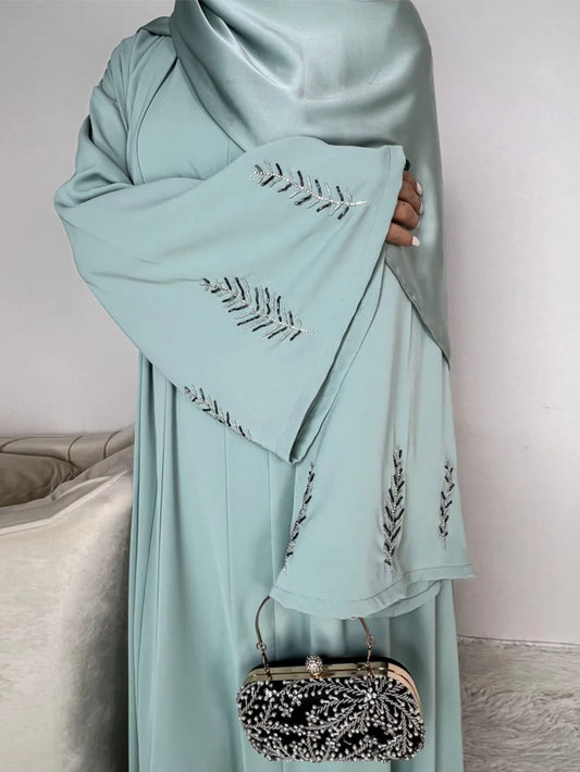 Eid Muslim Abaya for Women 2 Piece Set with Inner Dress diamond Cardigan Robe Jalabiya Ramadan Dubai Abayas Kaftan 2025 Vestidos