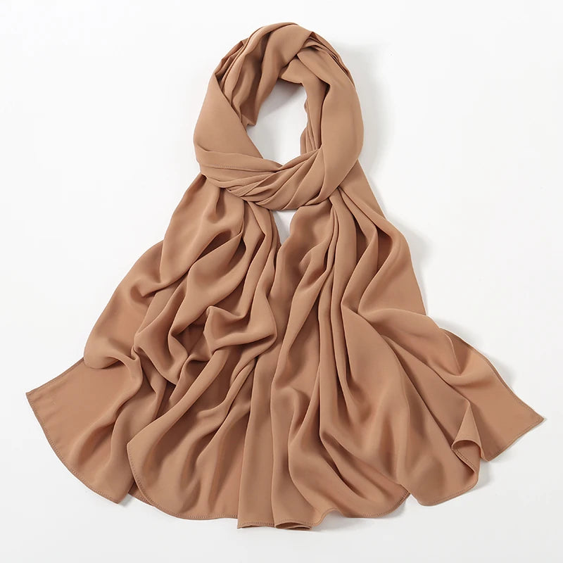 Women Heavy Chiffon Hijab Scarf Premium Chiffon Muslim Hijabs Plain Good Stitching Maxi Wrap Solid Color Musulman Femme Shawls