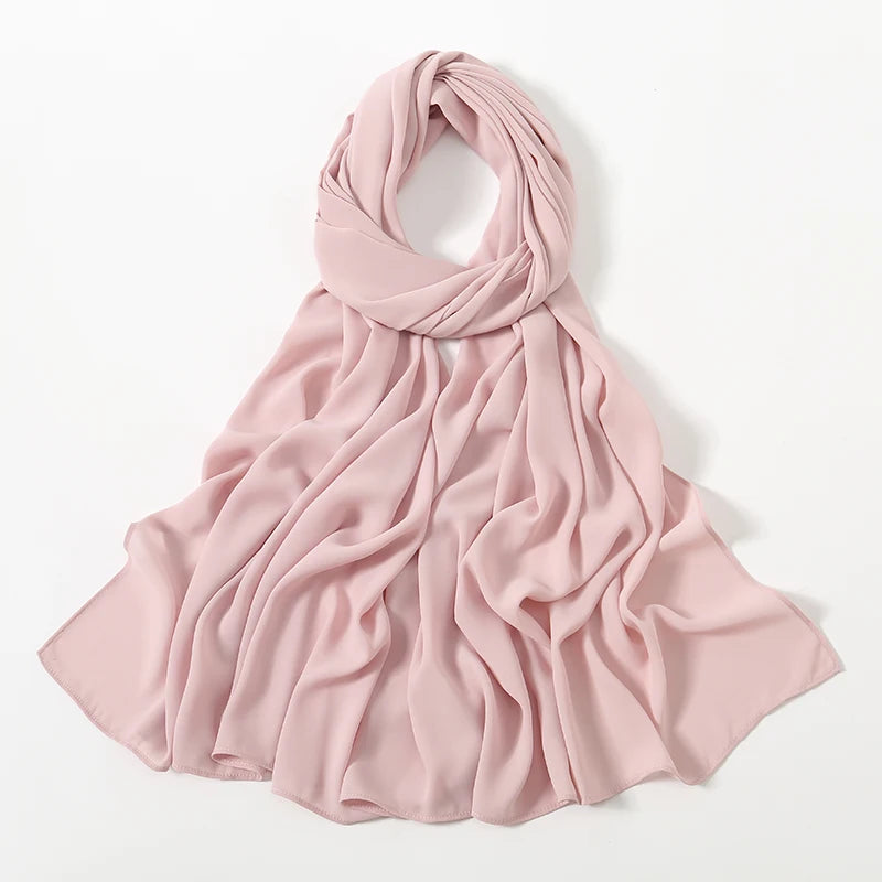 Women Heavy Chiffon Hijab Scarf Premium Chiffon Muslim Hijabs Plain Good Stitching Maxi Wrap Solid Color Musulman Femme Shawls